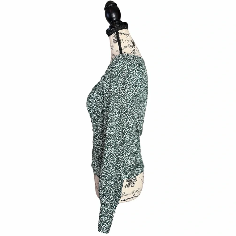 Abercrombie & Fitch Floral Long Sleeve Blouse Small Smocked Cottagecore Green